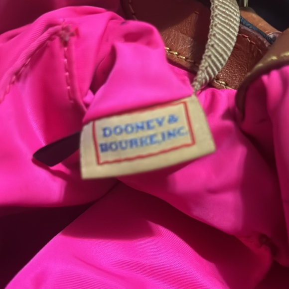 Dooney &Bourke Navy Blue Shoulder Bag pink inside brown leather strap & tassels - Picture 8 of 10